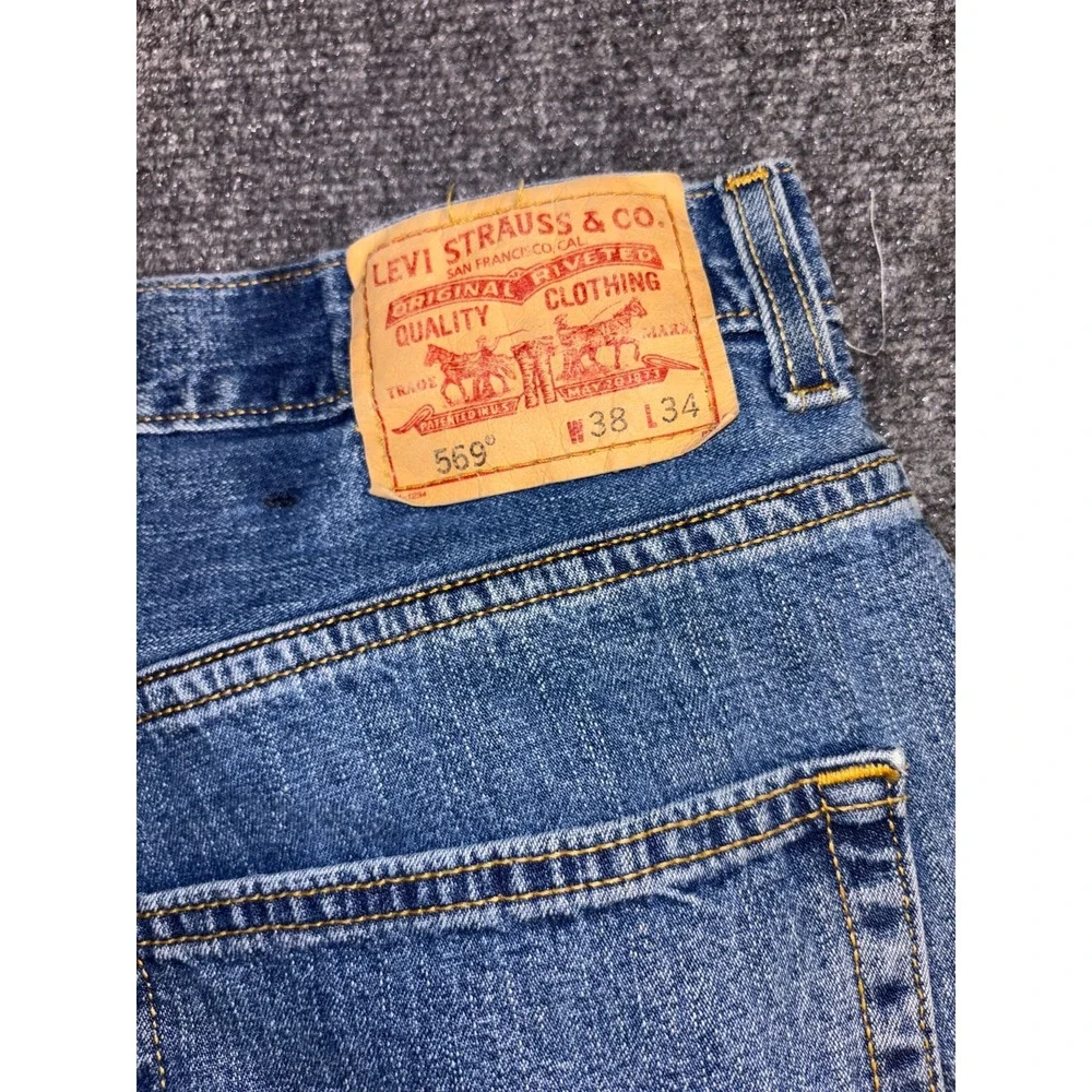 Levi's 569 Straight Jeans Men 38x34 Blue Denim Loose Fit Red Tab Double‎ Stitch
